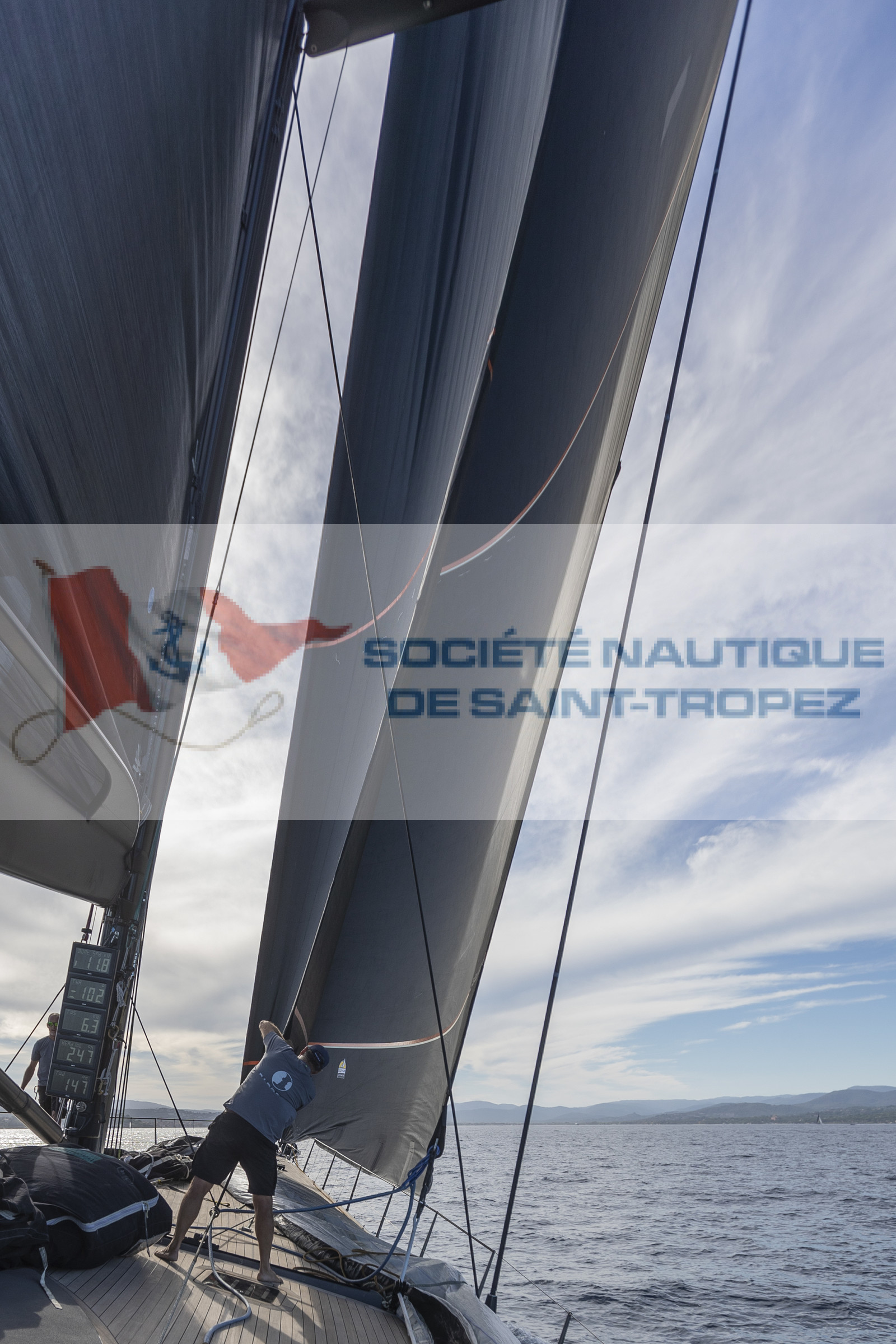 03 10 2022, Saint-Tropez (FRA,83), Voiles de Saint-Tropez 2022,  entraînement des maxis, A bord de Sipirit of Malouen X 03 10 2022, Saint-Tropez (FRA,83), Voiles de Saint-Tropez 2022,  entraînement des maxis, A bord de Sipirit of Malouen X