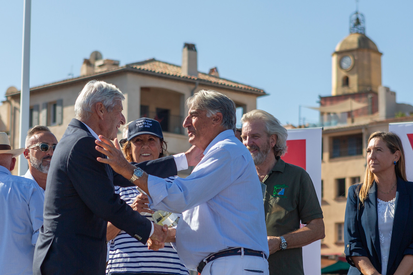 08 10 2023, Saint-Tropez (FRA,83), Les Voiles de Saint-Tropez 2023, Prizegiving classics and moderns 08 10 2023, Saint-Tropez (FRA,83), Les Voiles de Saint-Tropez 2023, Prizegiving classics and moderns