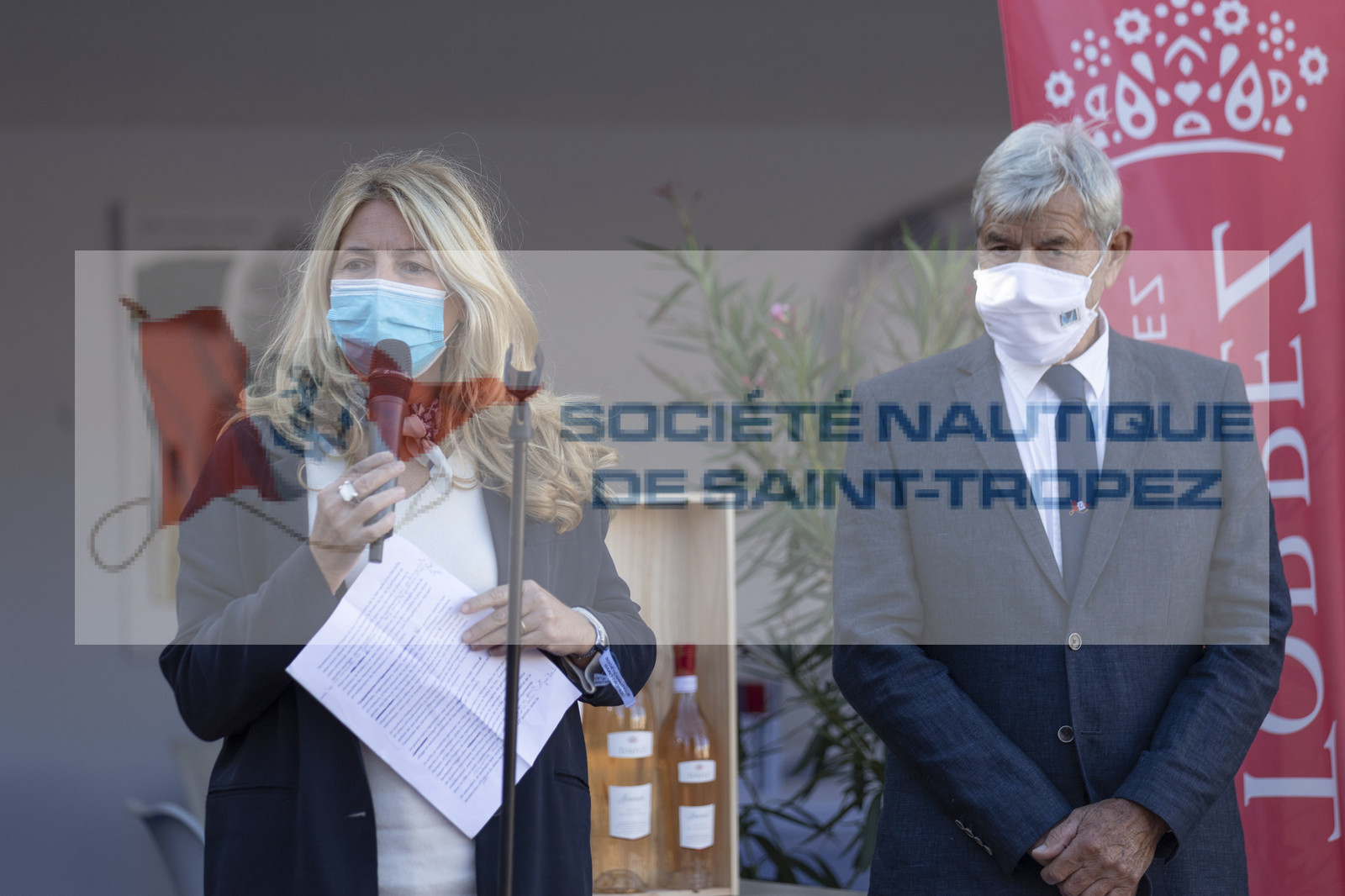 26 09 2020, Saint-Tropez (FRA,83), Les Voiles de Saint-Tropez 2020, Day 1, Village opening, 1ère adjointe Ville de Saint-Tropez, Pierre Roison (PDT SNST) 26 09 2020, Saint-Tropez (FRA,83), Les Voiles de Saint-Tropez 2020, Day 1, Village opening, 1ère adjointe Ville de Saint-Tropez, Pierre Roison (PDT SNST)