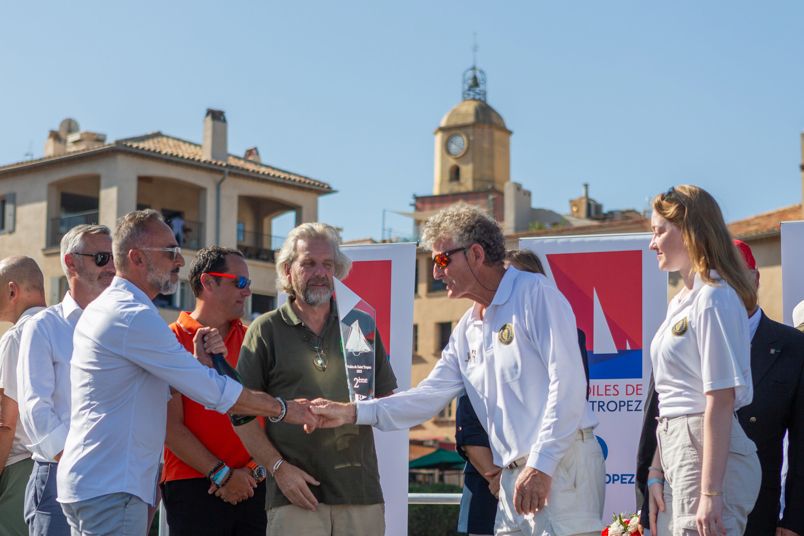 08 10 2023, Saint-Tropez (FRA,83), Les Voiles de Saint-Tropez 2023, Prizegiving classics and moderns 08 10 2023, Saint-Tropez (FRA,83), Les Voiles de Saint-Tropez 2023, Prizegiving classics and moderns
